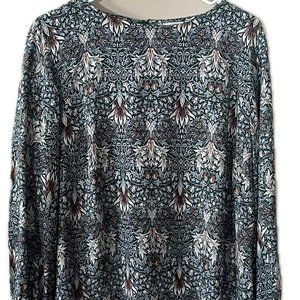 H & M Womens Size Large Green Printed Long Sleeve Blouse